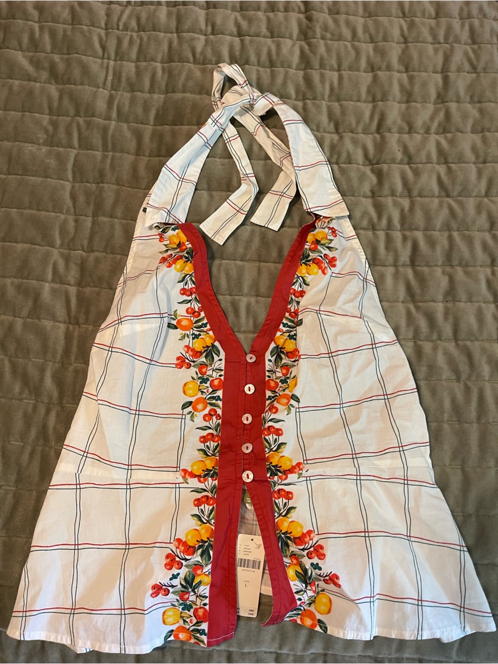 Anthropology Celandine Button Front Apron style halter with Fruit